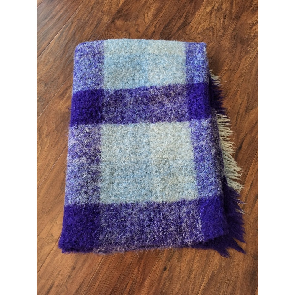 HUDSON Hudson's Bay Co. VOYAGEUR 100% Mohair Throw Blanket 65"x45" Purple Blue